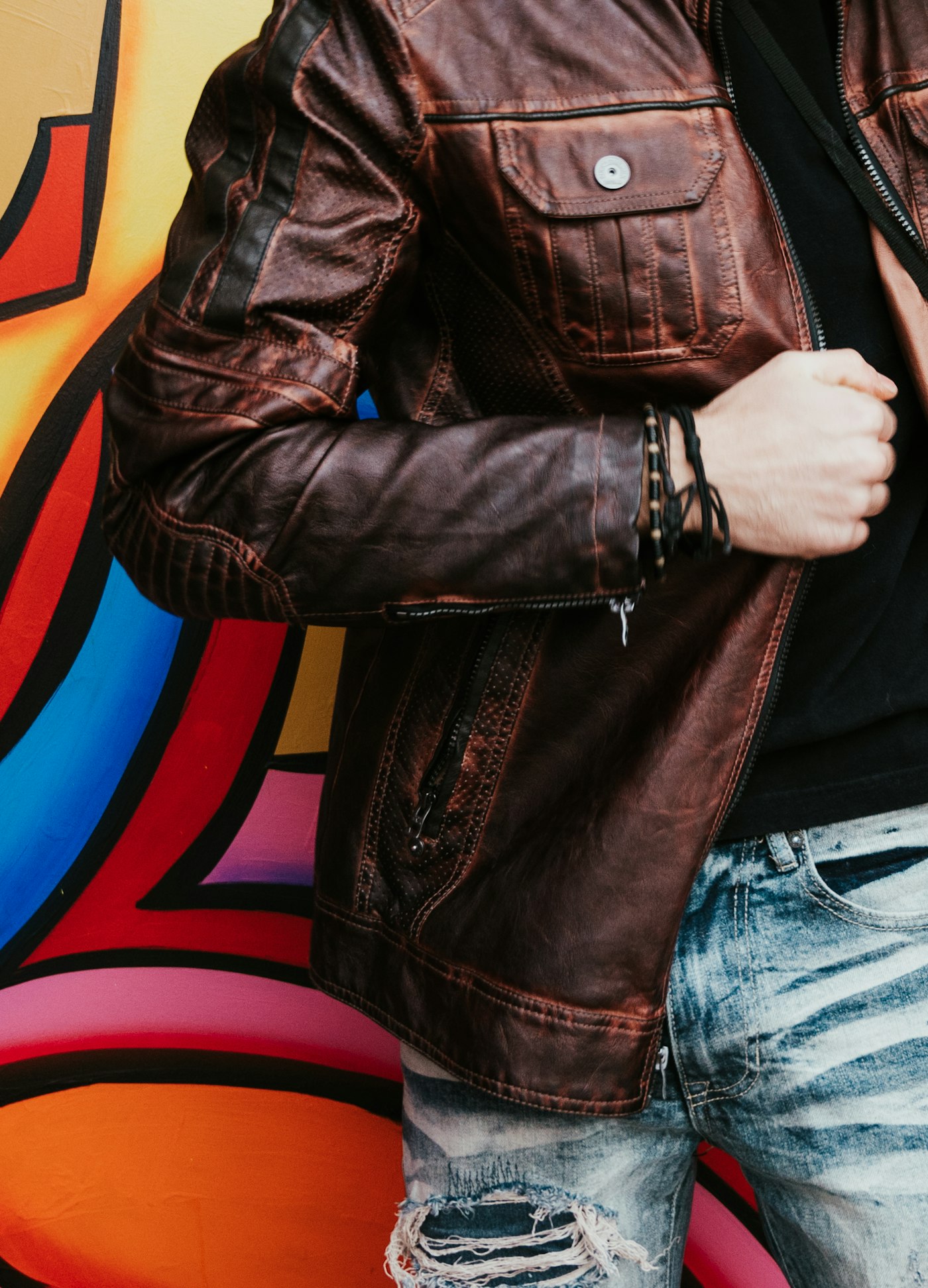 Brown leather zip-up jacket from our export portfolio