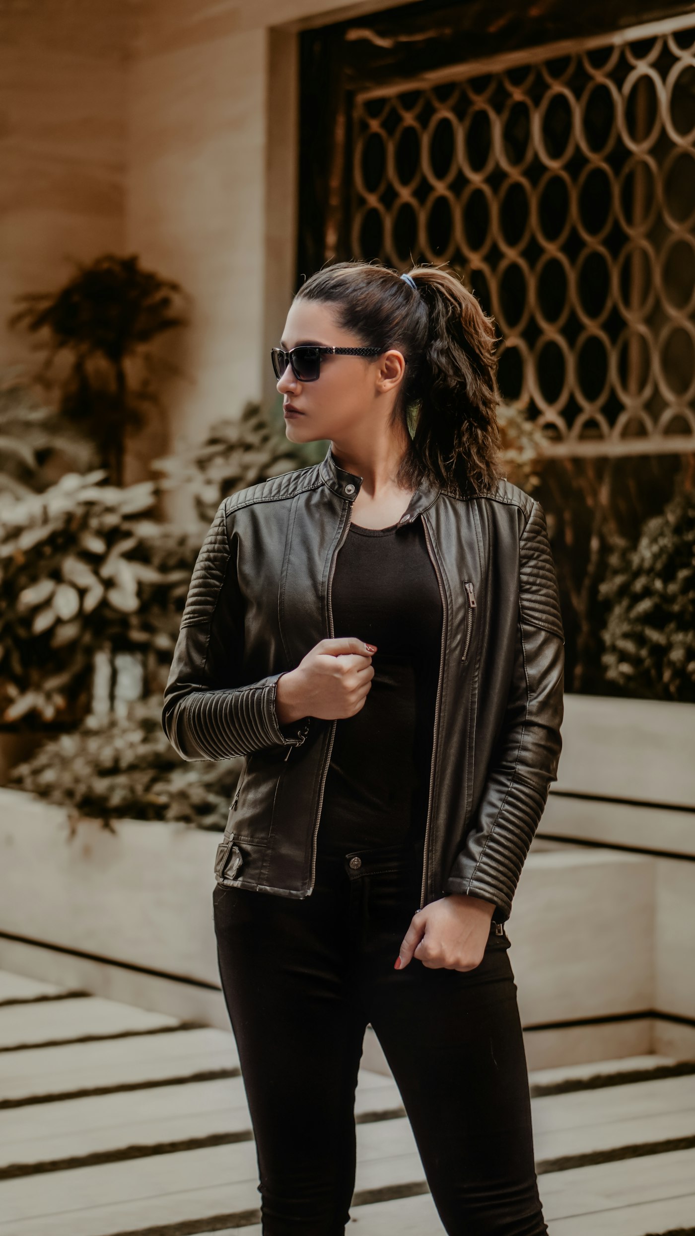 Women's black leather jacket